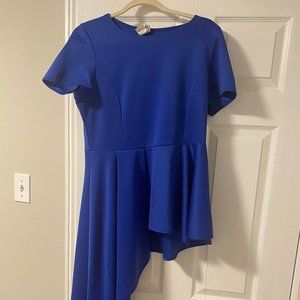 Royal Blue short sleep asymmetrical peplum top